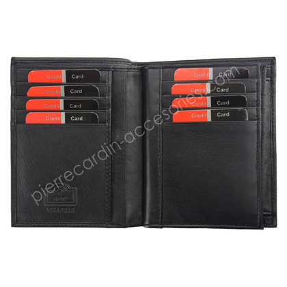 Duży portfel męski ze skóry bydlęcej w orientacji pionowej — Pierre Cardin