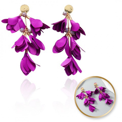 Kolczyki wiszące, efektowne tiulowe kwiat, fioletowe K1705