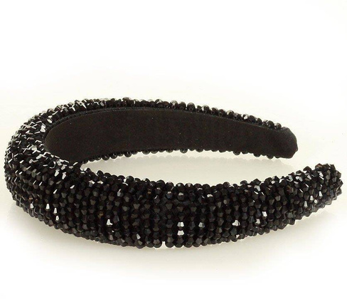 Ponadczasowa ozdoba opaska na włosy wysadzana kamieniami na satynie diadem MAZZINI czarny - min. zamówienie 20 / 50 / 100 szt.