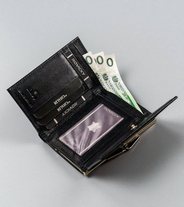 Portfel damski ze skory naturalnej z portmonetka na bigiel RFID