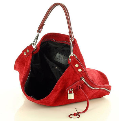 Ponadczasowa torebka worek skórzana MAZZINI - Renella nubuk czerwony - min. zamówienie 20 / 50 / 100 szt.