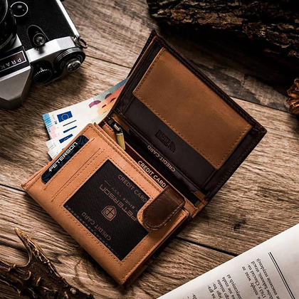 Duży, dwukolorowy portfel męski ze skóry naturalnej