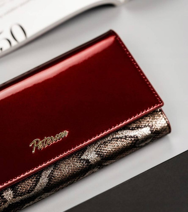 Lakierowany portfel damski z wężowym wzorem rfid