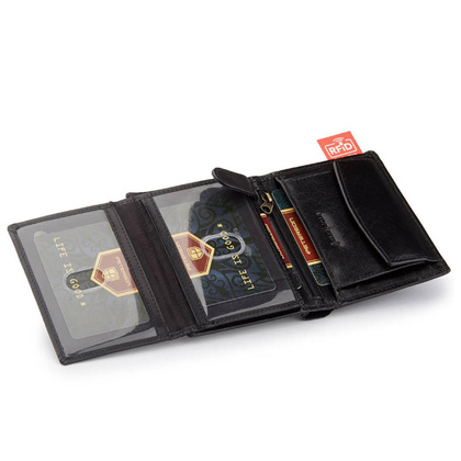 Pionowy portfel męski ze skóry naturalnej RFID