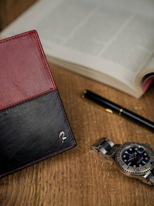 Skórzany portfel męski pionowy ze skóry d1072-vt2 black-red