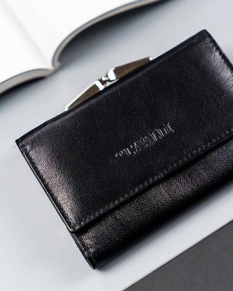 Portfel damski ze skory naturalnej z portmonetka na bigiel RFID