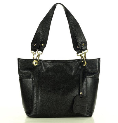 Skórzana torba damska w trapez na ramię sholder genuine leather bag MARCO MAZZINI czarna - min. zamówienie 20 / 50 / 100 szt.