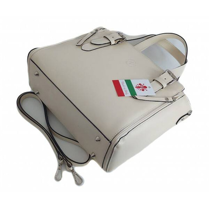 Włoska torebka skórzana na ramię, kuferek mieści A4 ,Vera Pelle Beżowa V884T