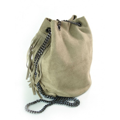 ZAMSZOWA LISTONOSZKA WOREK FRĘDZLE WŁOSKA SKÓRZANA BEŻOWA TOREBKA WL45T