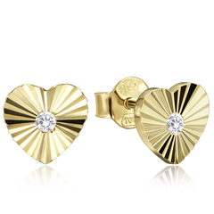 MINET Delikatne pozłacane srebrne kolczyki serduszka z cyrkonią