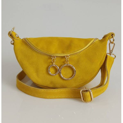 Żółta zamszowa listonoszka - nerka Włoska Vera Pelle złote okucia kółka LN633GIA