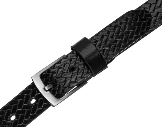 Pasek męski ze skóry naturalnej licowej z plecionym wzorem 105cm czarny