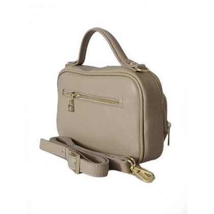 Zgrabny elegancki kuferek, listonoszka kieszonki A5 złote okucia Vera Pelle  Beżowa VPMC15T