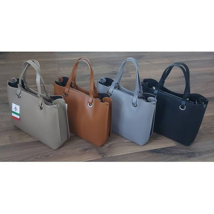 Duża Włoska skórzana torba Shopper bag trzy komory na ramię mieści A4 ,Vera Pelle Szara VOM65G