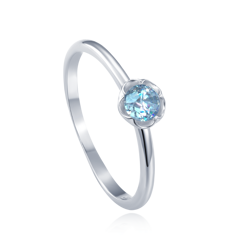 MINET Srebrny pierścionek kwiat z niebieską cyrkonią wielkość 14 cyrkoniami wielkość 45