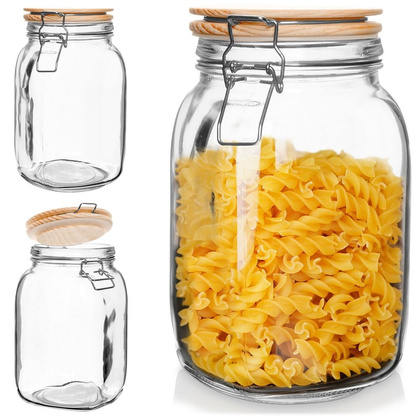 Słoik szklany z uszczelką drewnianą pokrywką klipsem 1,5 l