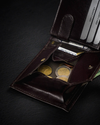 Cienki portfel meski z naturalnej skory licowej ze schowkiem na suwak