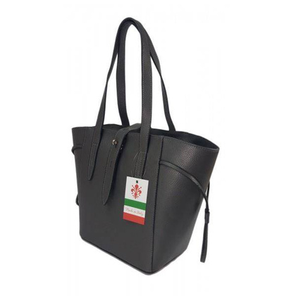 Pakowna włoska torebka skórzana na ramię mieści A4 ,Vera Pelle , Szara BKL25G