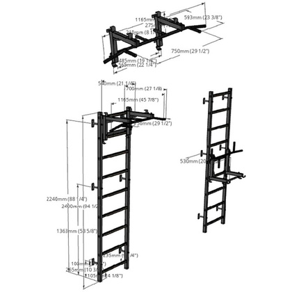Drabinka gimnastyczna z regulowanym metalowym drążkiem 711W BenchK