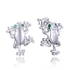 MINET Srebrne kolczyki ŻABY z białymi cyrkoniami
