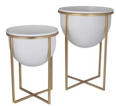 Kpl.2 kwietników matalowych białych na złotym stelażu