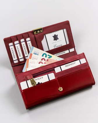 Duży, pojemny portfel damski ze skóry lakierowanej na zatrzask