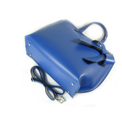Włoska torba A4 Shopper Bag Vera Pelle Niebieska SB689BLU