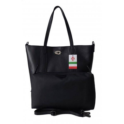 Pojemna włoska torba Shopper bag ,skórzana na ramię mieści A4 ,Vera Pelle , Czarna SB755N