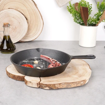 Patelnia żeliwna grillowa okrągła do grillowania 24 cm