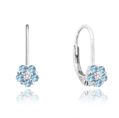 MINET Kolczyki srebrne KWIATY z niebieskimi cyrkoniami