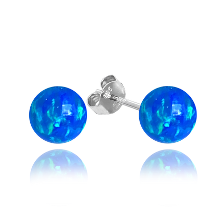 MINET Srebrne kolczyki KULKI z granatowymi opalami 8mm
