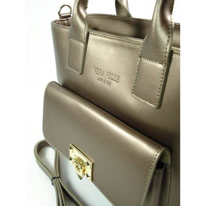 Kuferek złote okucia pojemny A4 Włoska torba do ręki Vera Pelle Miedziana K415BRO KEMER