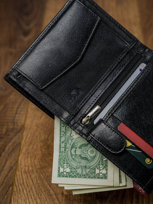 Pionowy portfel męski dwukolorowy, skóra naturalna hq