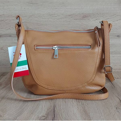 Duża pojemna Włoska skórzana listonoszka A5 Vera Pelle Camel VPLB25C