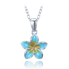 MINET Nowoczesny naszyjnik srebrny niebieski kwiat