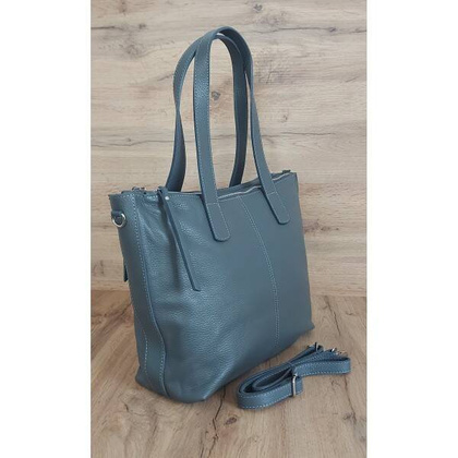 Trzy komory,duża Włoska skórzana torba na ramię mieści A4 ,Vera Pelle Szara WA554G