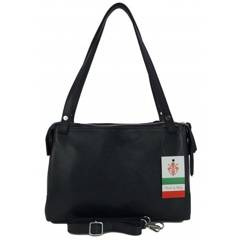 Klasyczna miękka torebka na ramię ,trzy komory ,Włoska skórzana Vera Pelle , Czarna LB35N