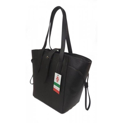 Pakowna włoska torebka skórzana na ramię mieści A4 ,Vera Pelle , Czarna BKL25N