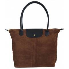 Duża zamszowa włoska torba XL- A4 , worek shopper na ramię Vera Pelle  Beżowy z Czarnym VKA41TM