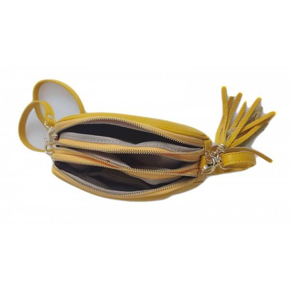 Listonoszka trzy komory frędzelek, złote okucia Vera Pelle Żółta VP3KZGIA