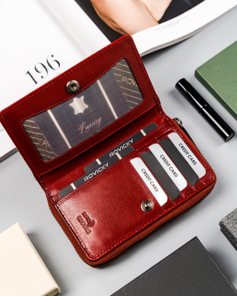 Pionowy portfel damski z bawolej skóry, zamykany na zatrzask, rfid