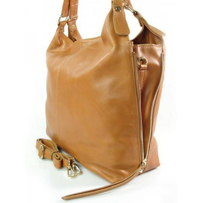 DUŻY PIĘKNY WOREK VERA PELLE POJEMNY ZAMKI A4 WŁOSKA TORBA CAMEL W678C KEMER