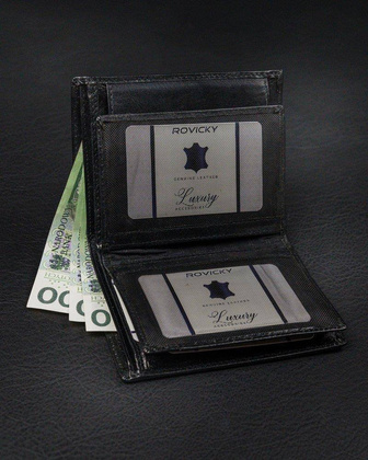 Pionowy portfel męski bez zapięcia z błyszczącej skóry naturalnej