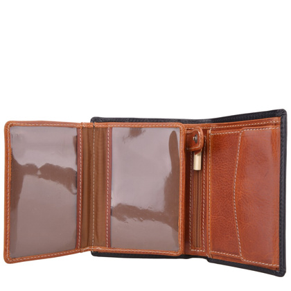 Portfel męski skórzany KEMER 012M/J Czarny / Jasny Brąz - min. zamówienie 20 / 50 / 100 szt.