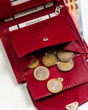 Maly skorzany portfel damski na zatrzask