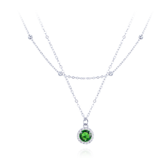 MINET Podwójny naszyjnik srebrny białymi i zielonymi cyrkoniami