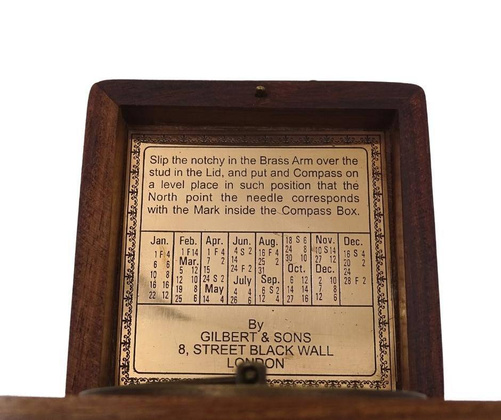 Kompas z zegarem słonecznym Gilbert CGSD w obudowie drewnianej