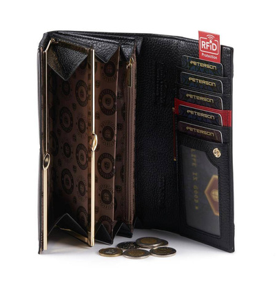 Skórzany, lakierowany portfel Peterson Czarny