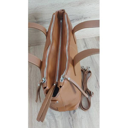 Trzy komory,duża Włoska skórzana torba na ramię mieści A4 ,Vera Pelle Camel WA554C