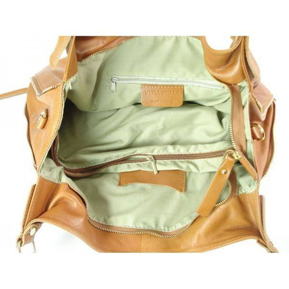 DUŻY PIĘKNY WOREK VERA PELLE POJEMNY ZAMKI A4 WŁOSKA TORBA CAMEL W678C KEMER